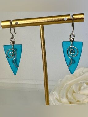 Blue sea glass Retro earrings